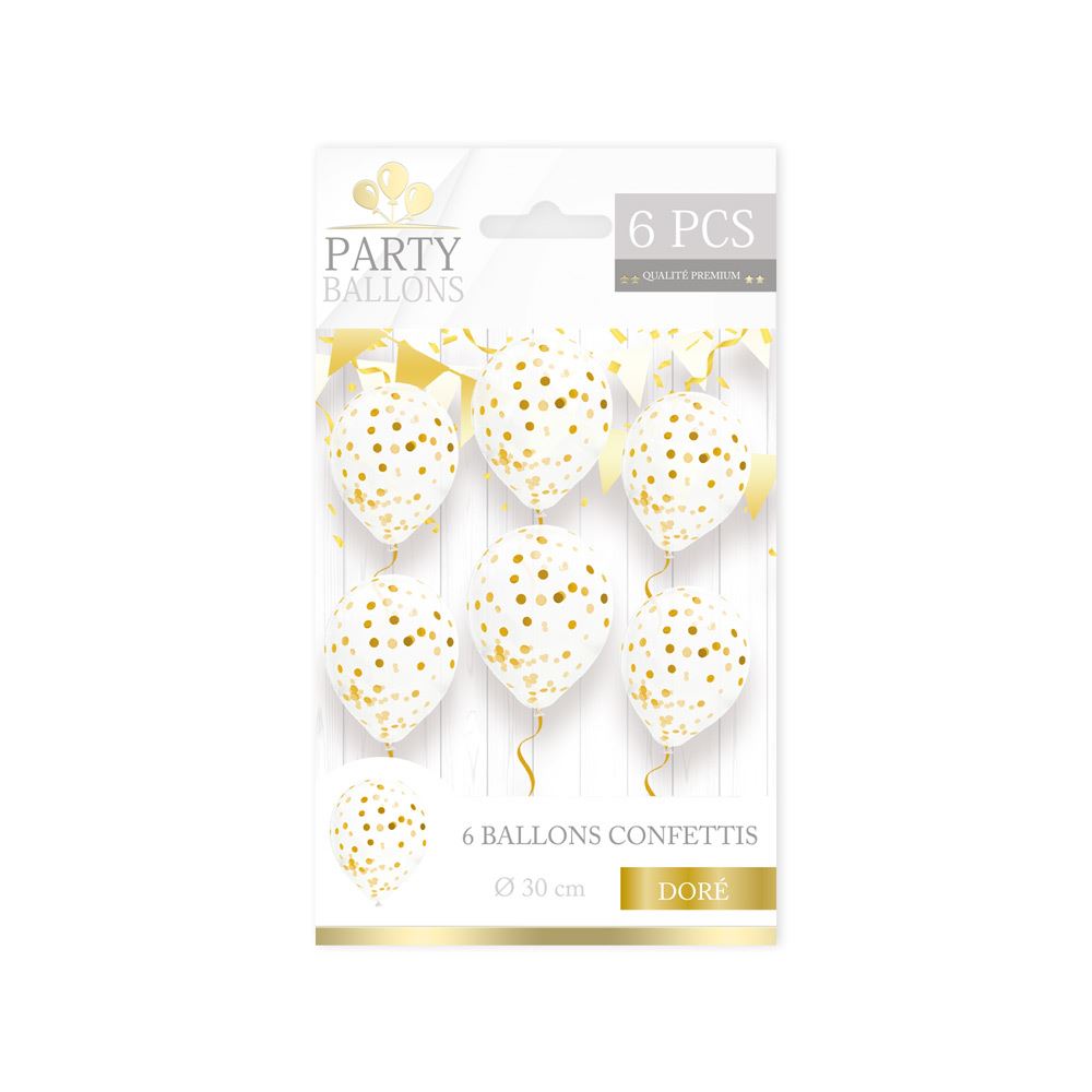Sachet 6 ballons confettis dore