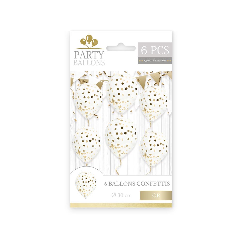 Sachet 6 ballons confettis or