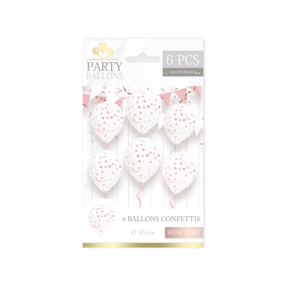 Sachet 6 ballons confettis rose dore
