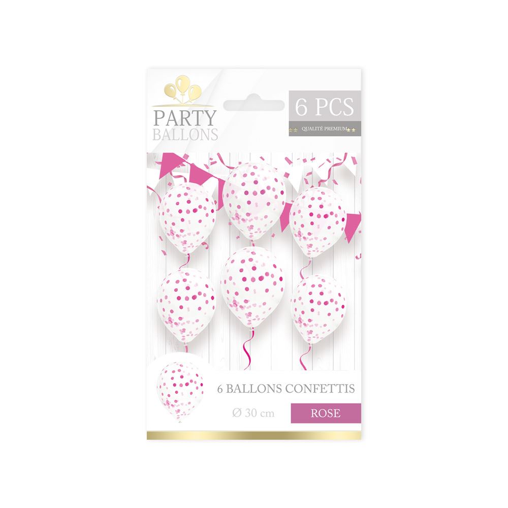 Sachet 6 ballons confettis rose