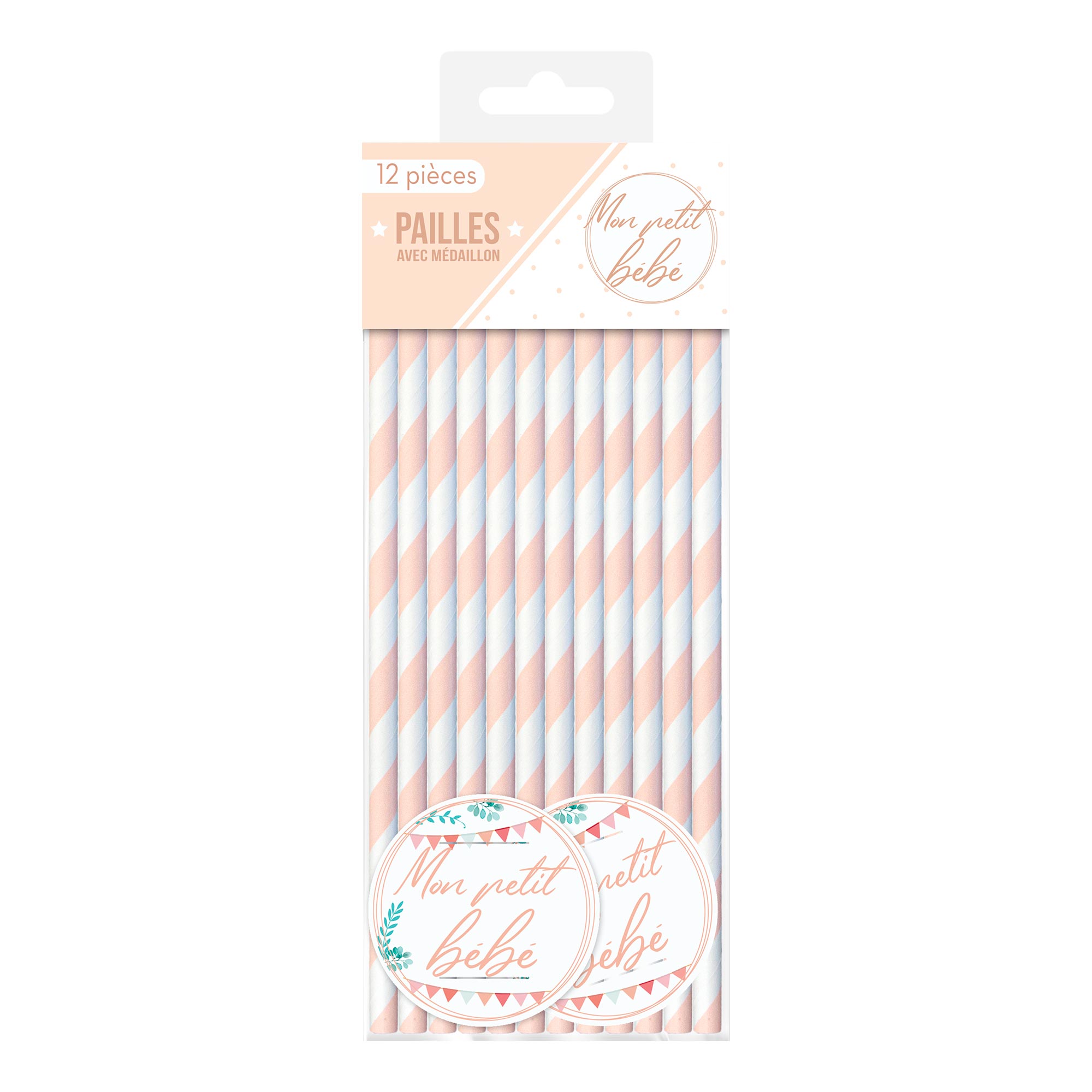 Pack 12 pailles baby shower fille