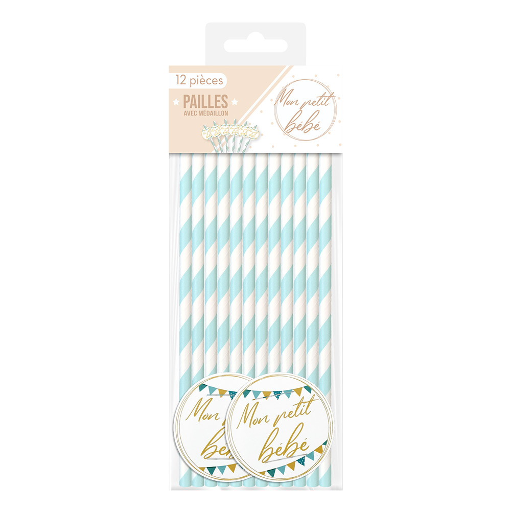 Pack 12 pailles baby shower garcon