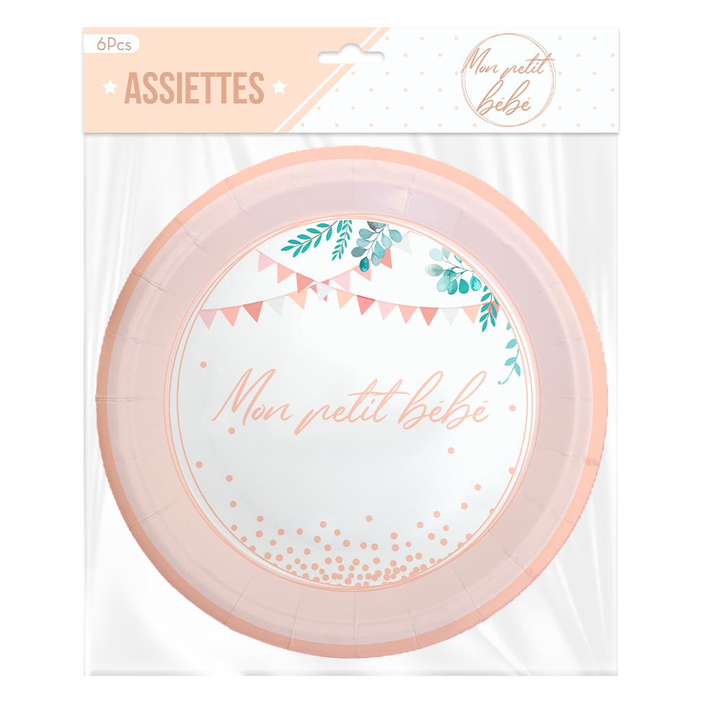 Pack 6 assiettes baby shower fille
