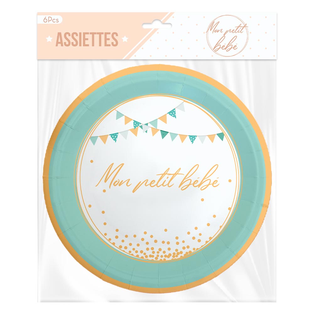Pack 6 assiettes baby shower garcon