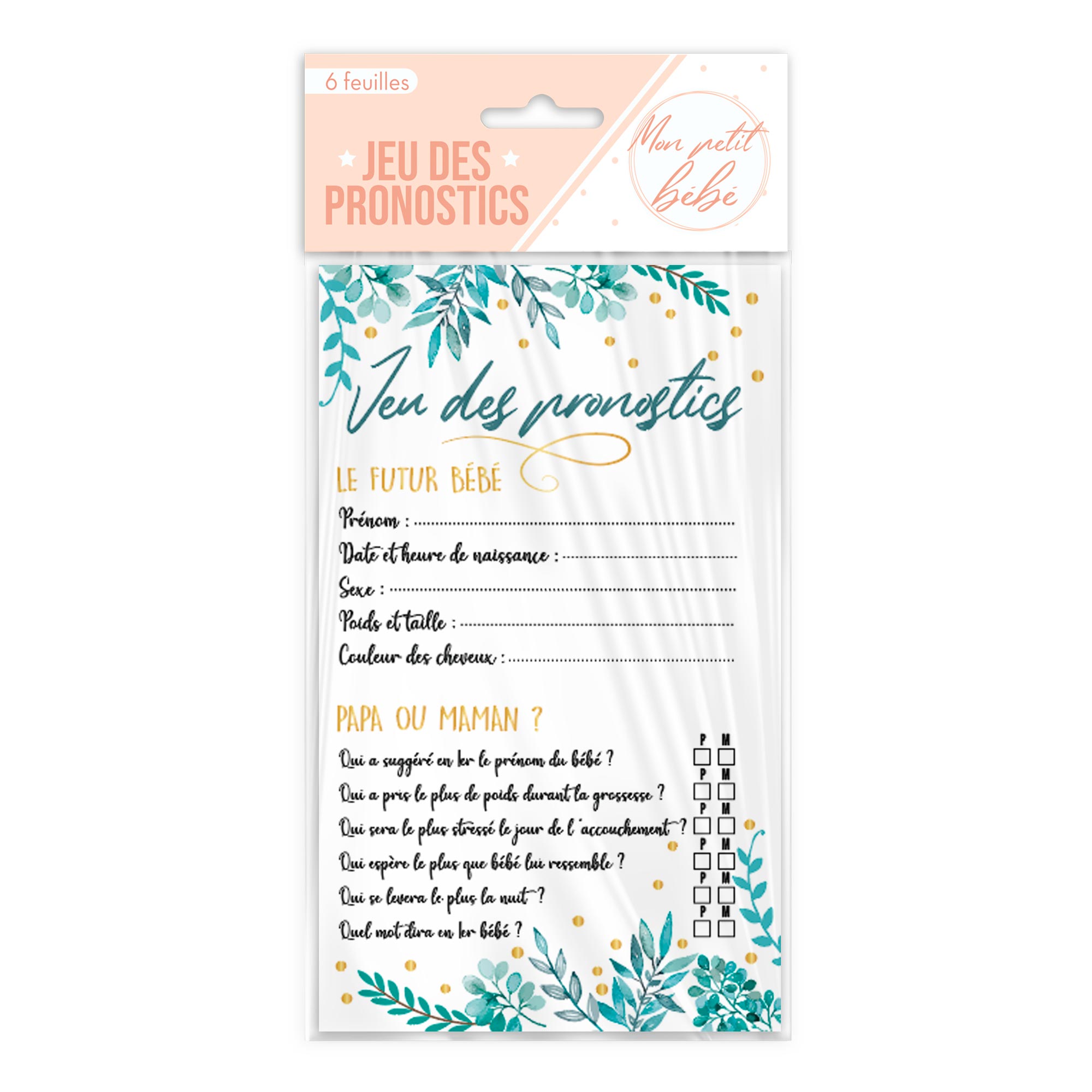Sachet 6feuilles jeu baby shower