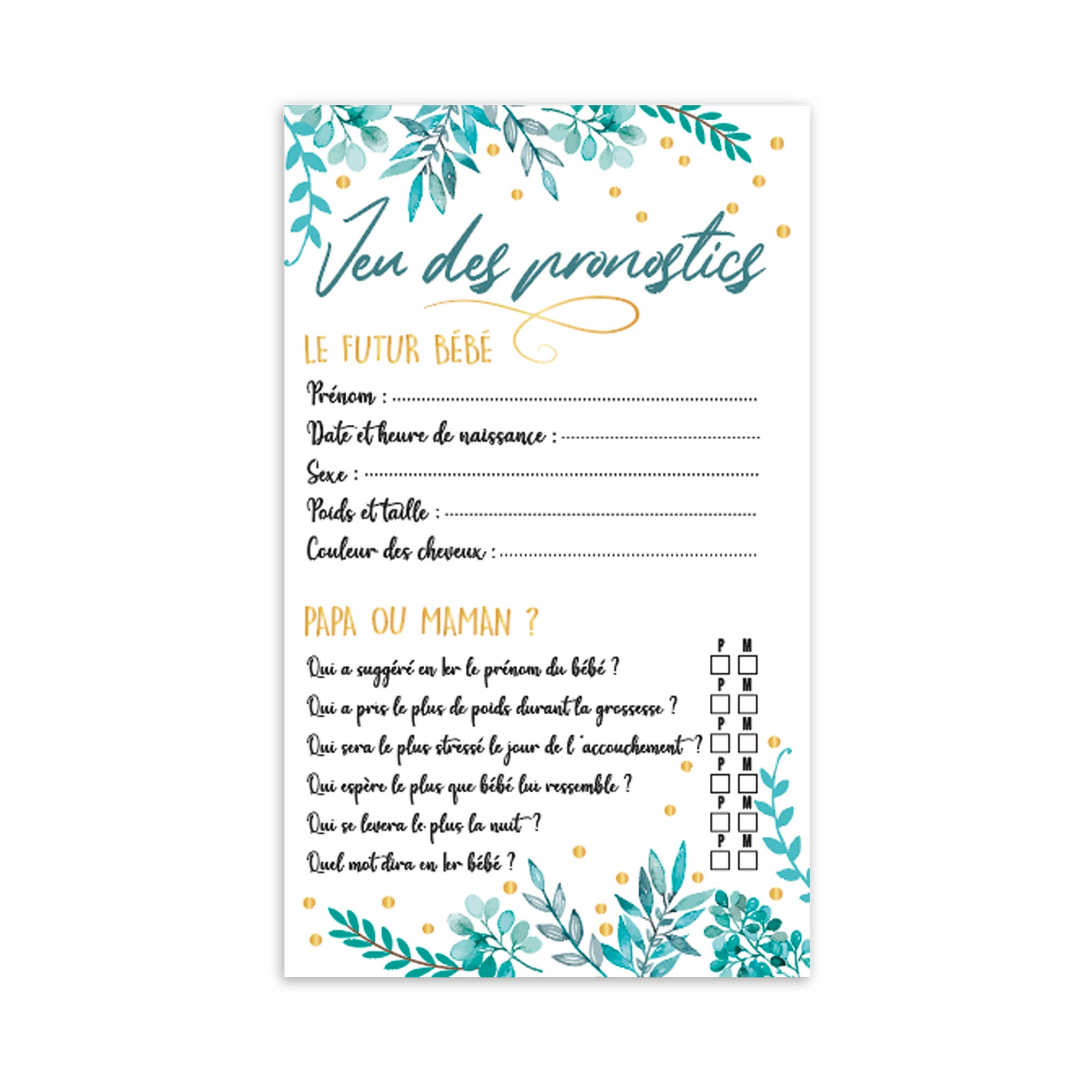 Sachet 6feuilles jeu baby shower