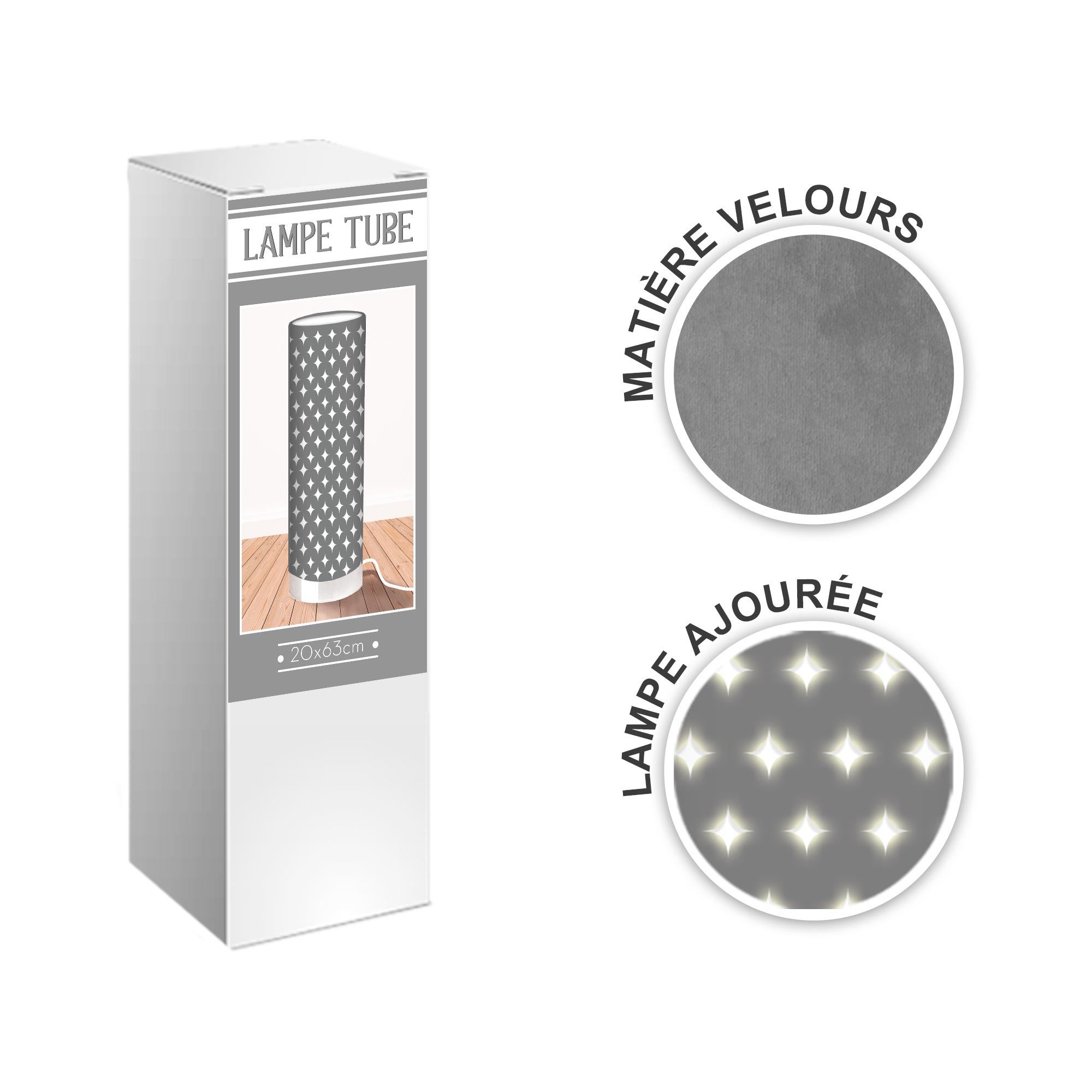 Lampe cylindrique 63cm etoiles