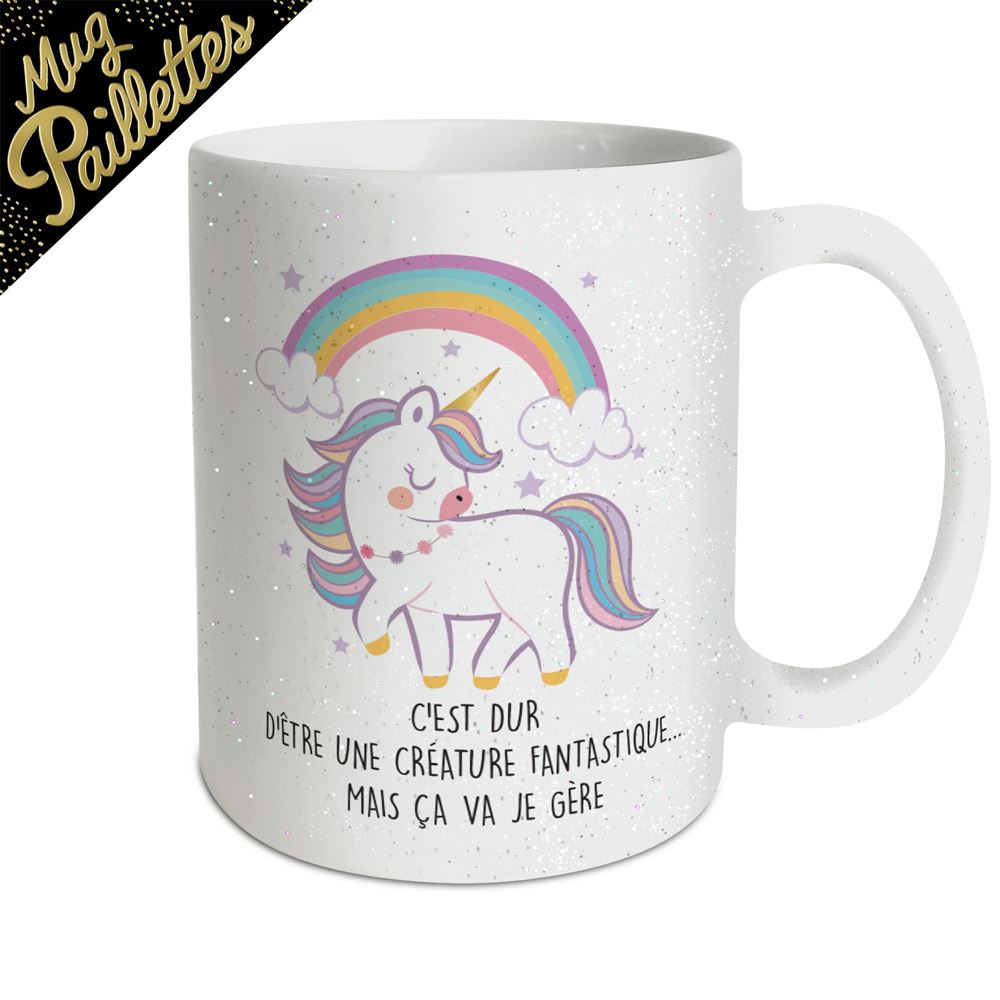 Mug licorne fantastique a paillettes