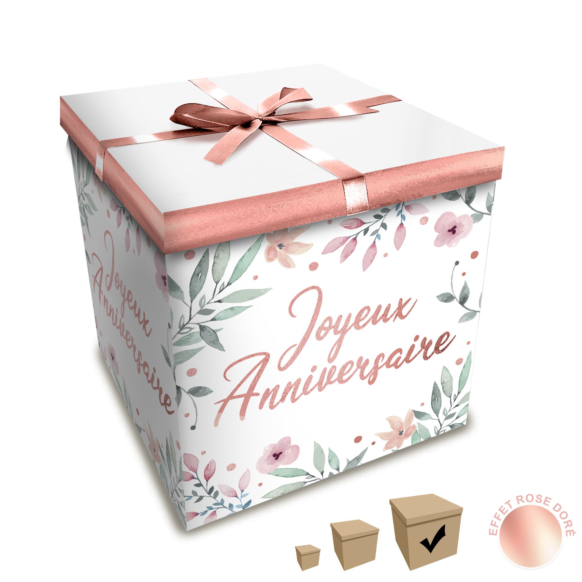 Boite cadeau gm joyeux anniv fleurs/