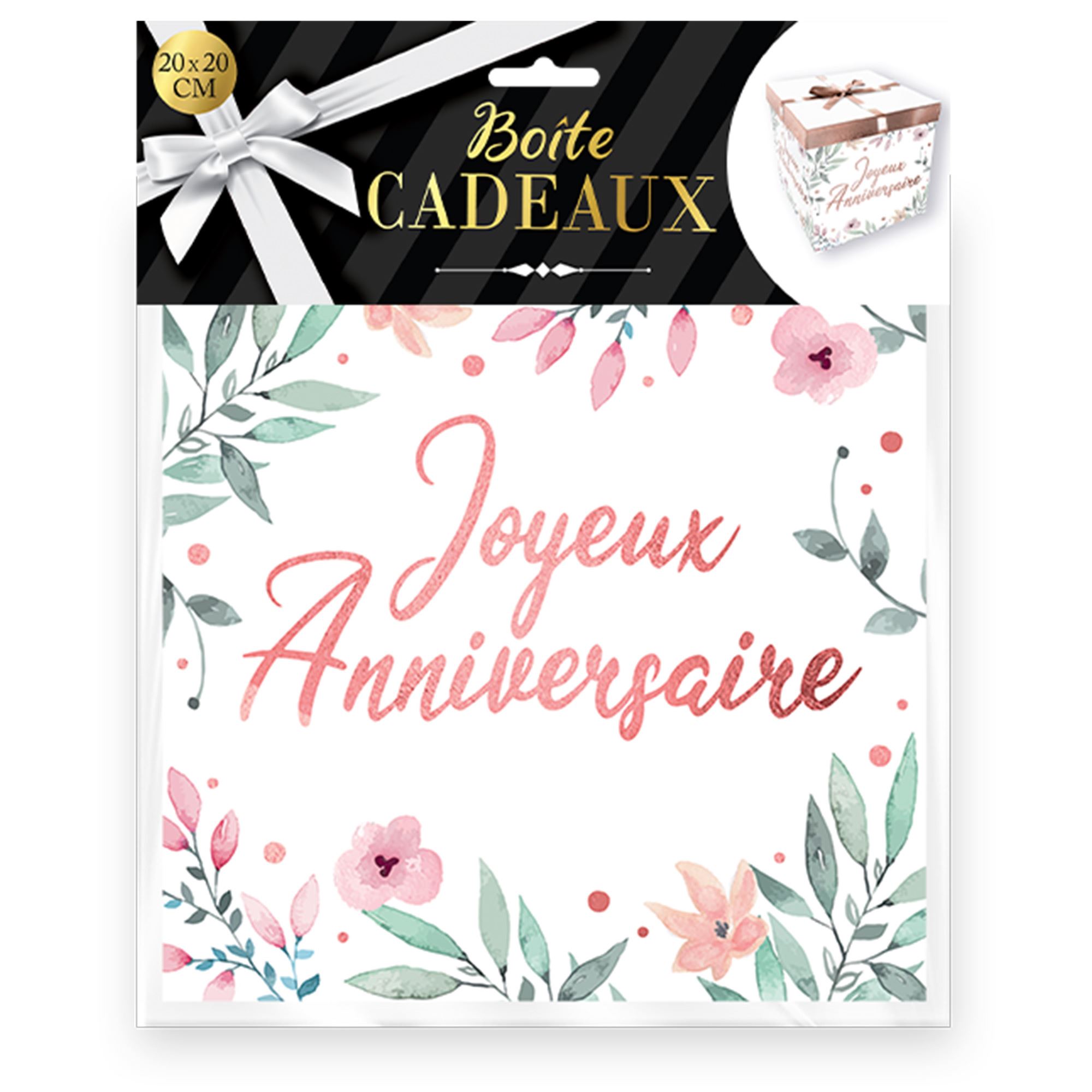 Boite cadeau mm joyeux anniv fleurs/