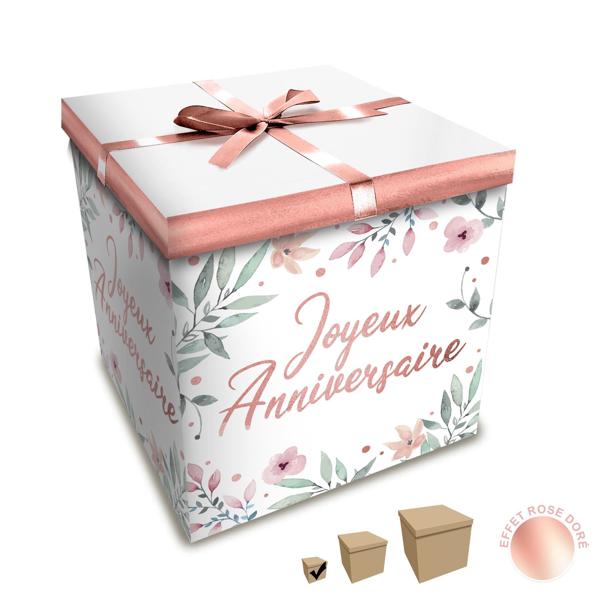 Boite cadeau pm joyeux anniv fleurs