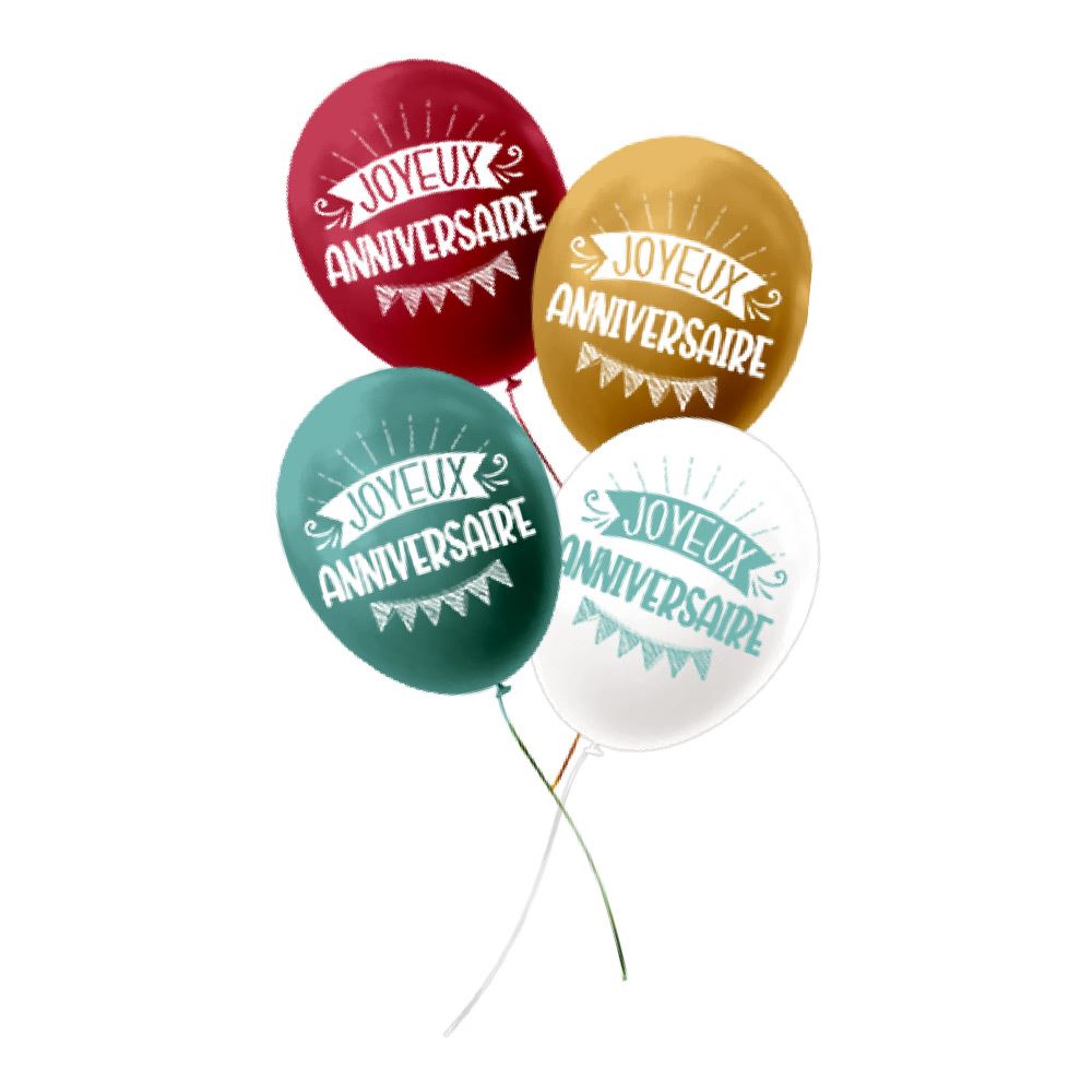 Sachet 8 ballons anniv mixte/