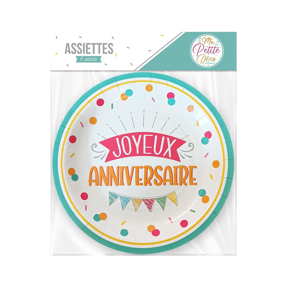 Pack 6 assiettes anniv mixte