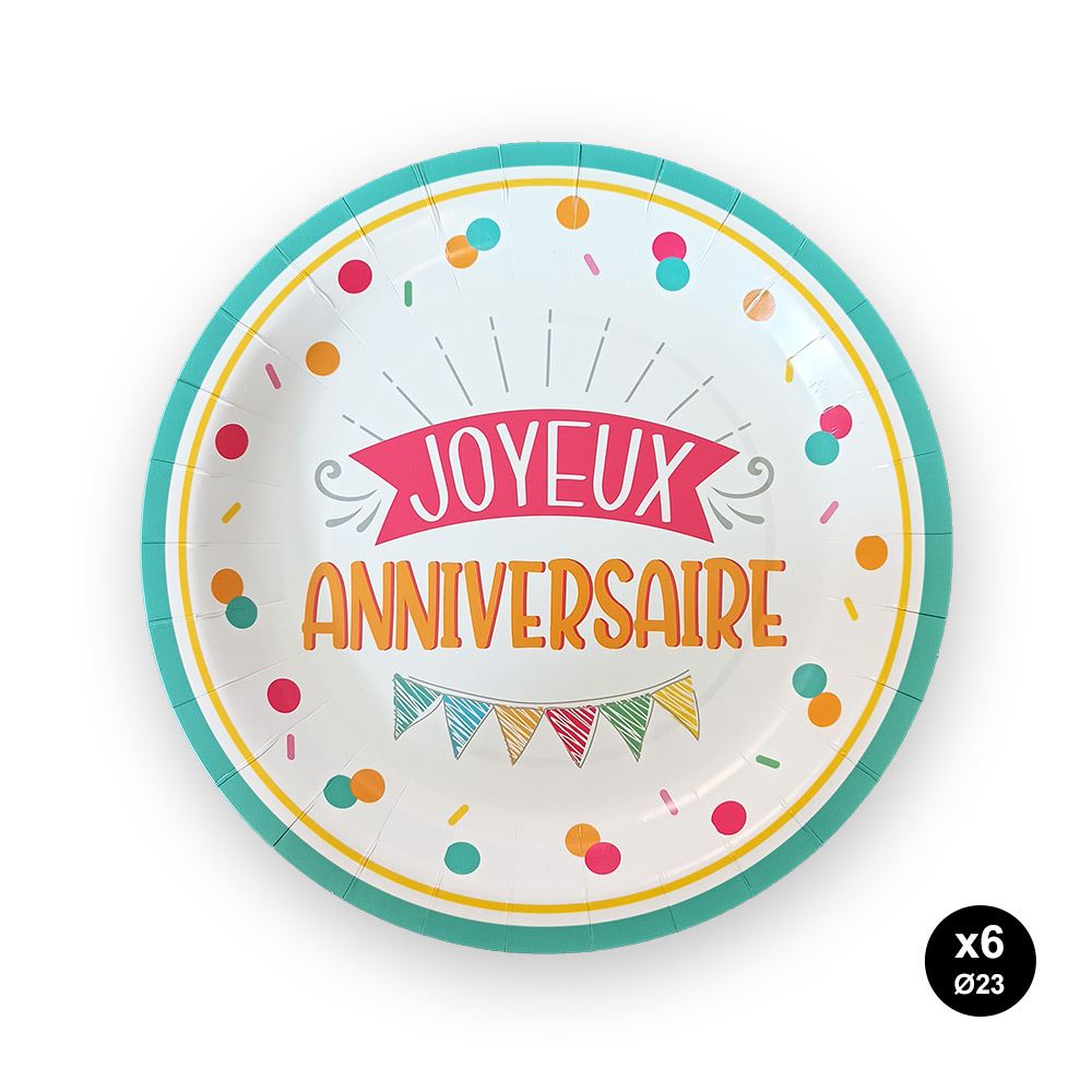 Pack 6 assiettes anniv mixte