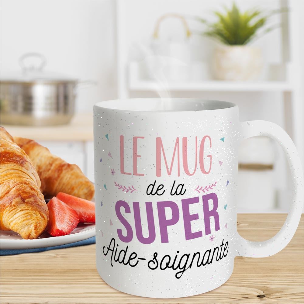 Mug a paillettes super aide-soignante

