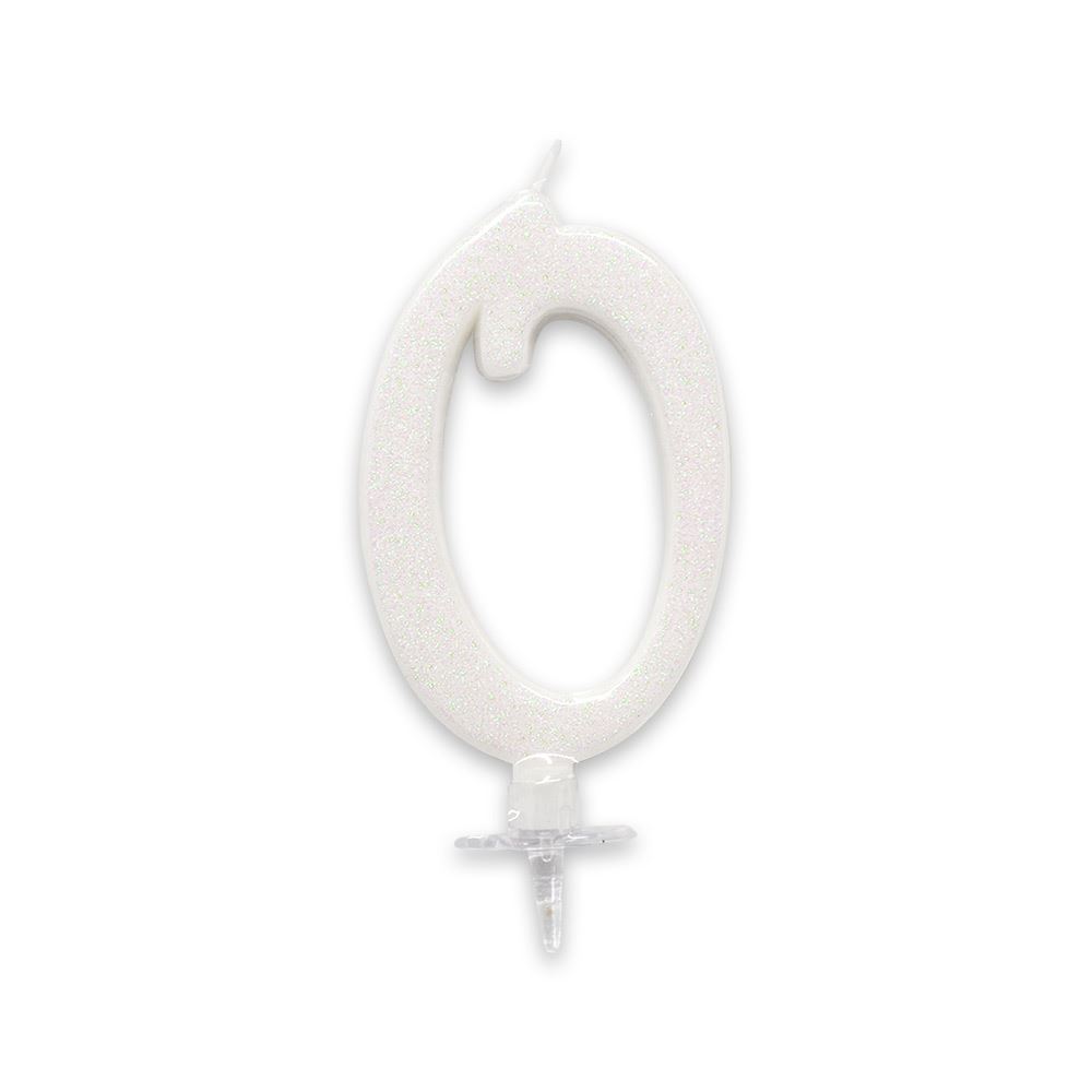 Bougie chiffre irisee blanche 0