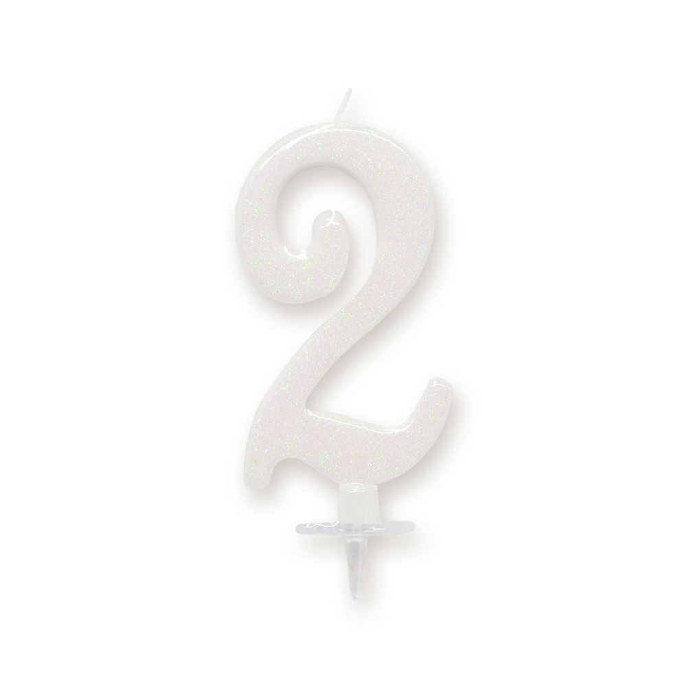 Bougie chiffre irisee blanche 2