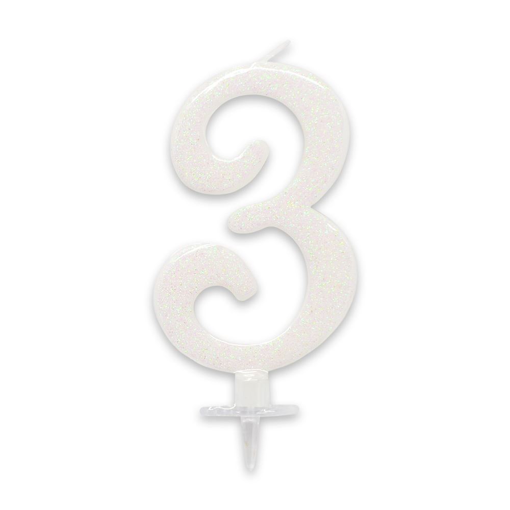 Bougie chiffre irisee blanche 3