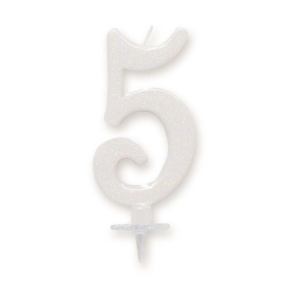 Bougie chiffre irisee blanche 5