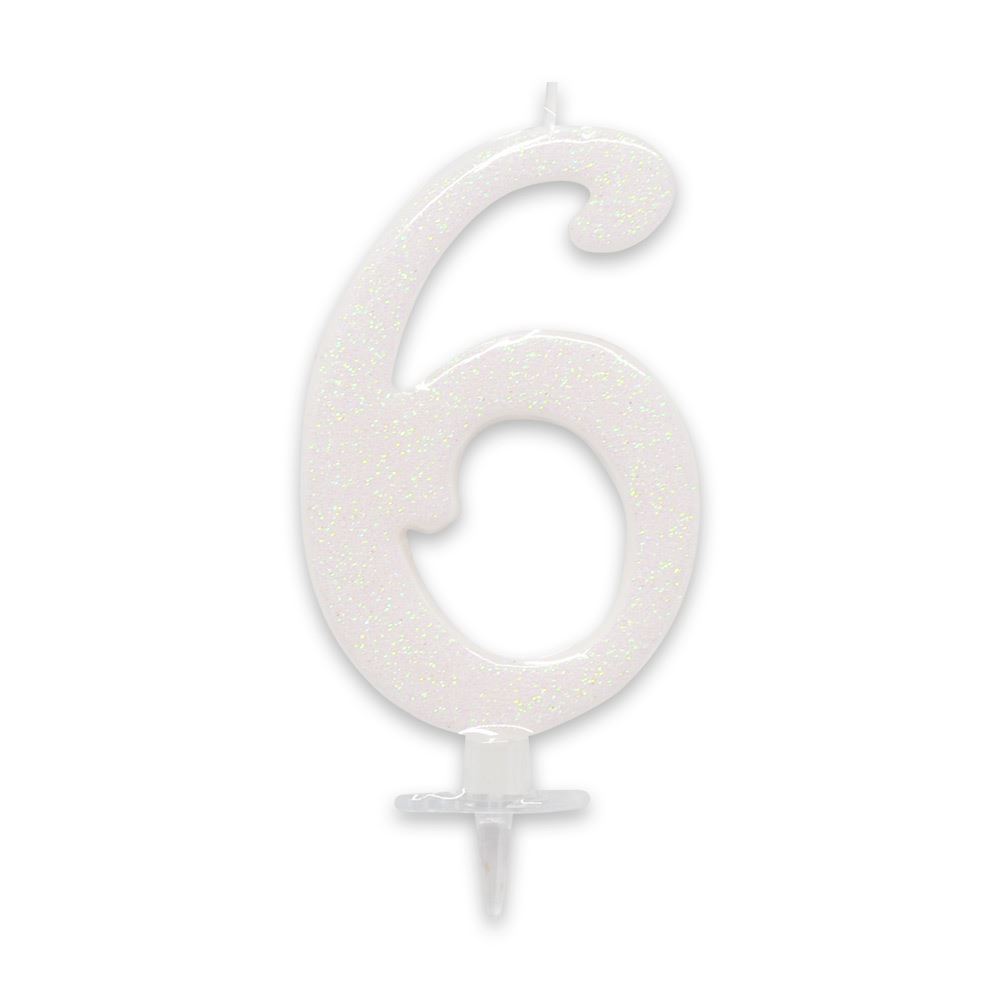 Bougie chiffre irisee blanche 6
