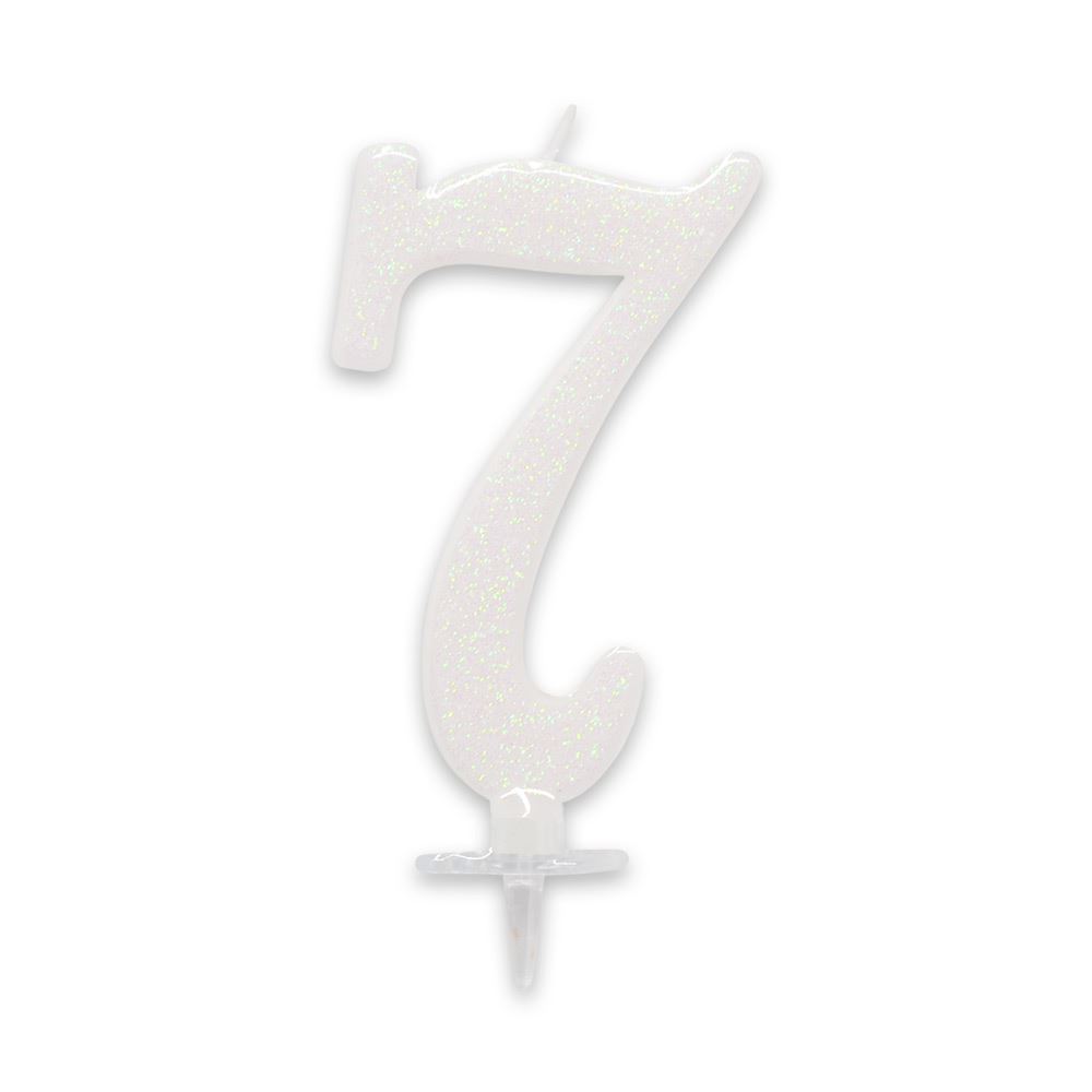 Bougie chiffre irisee blanche 7