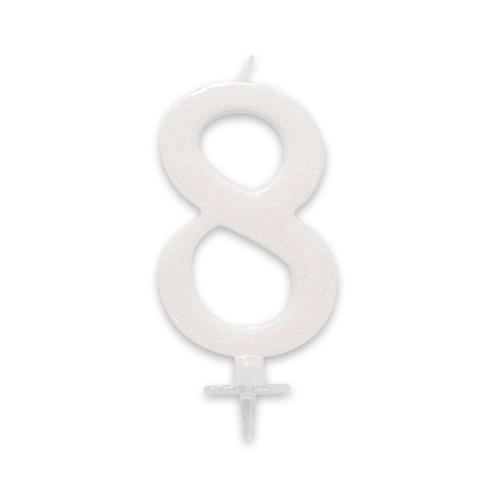Bougie chiffre irisee blanche 8