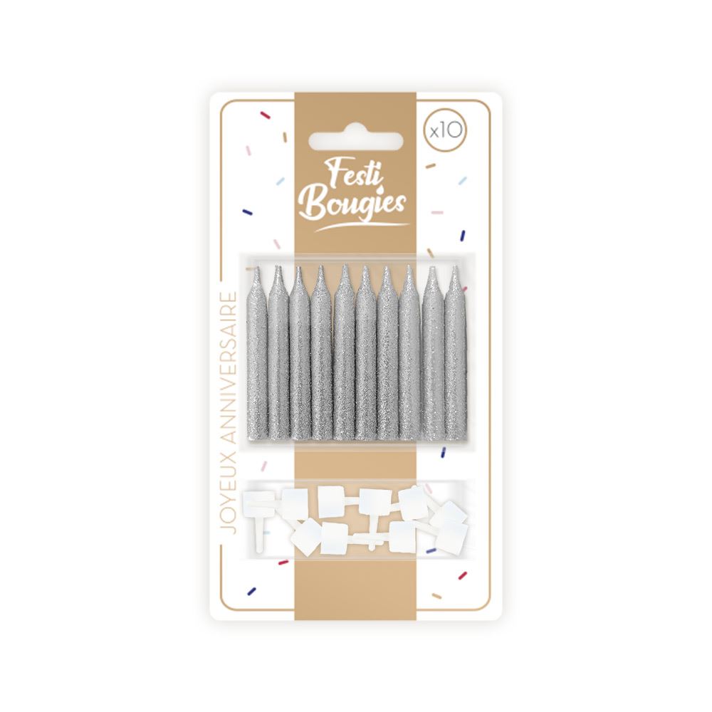 Pack 10 bougies argent