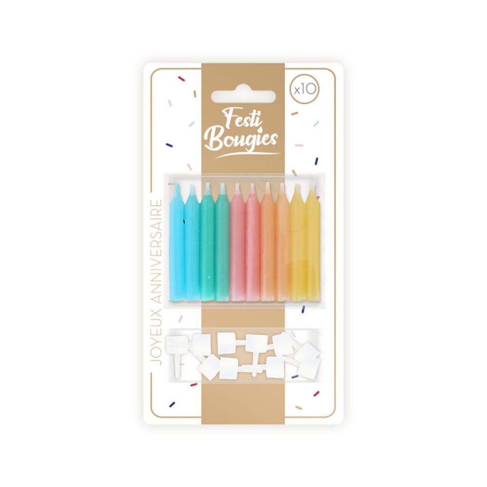 Pack 10 bougies multicole