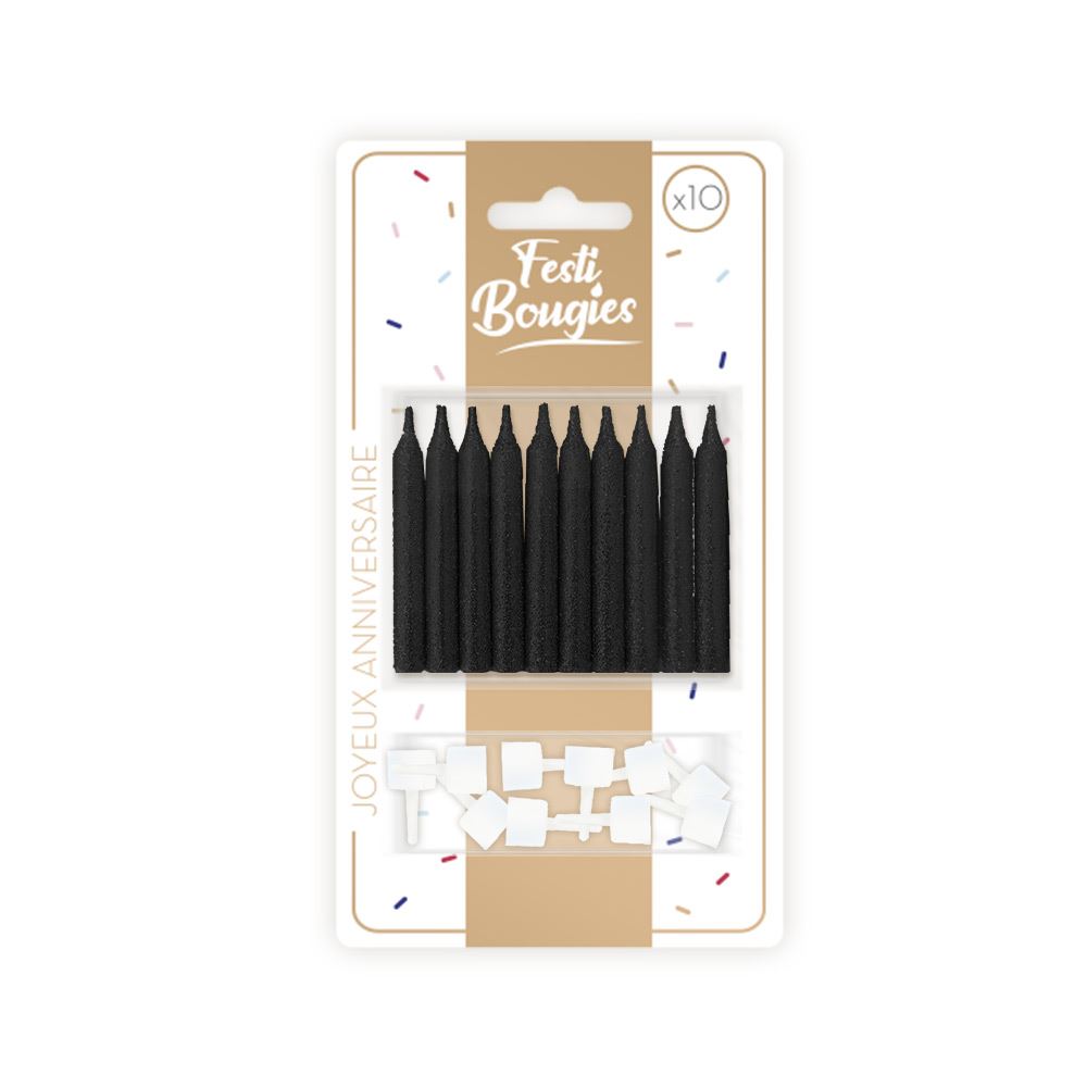 Pack 10 bougies noir