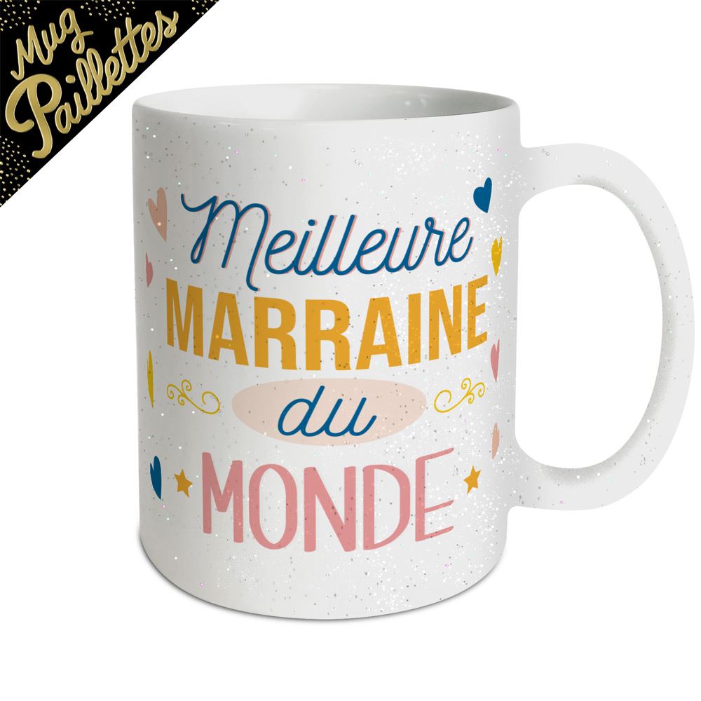 Mug a paillettes "meilleure marraine"
