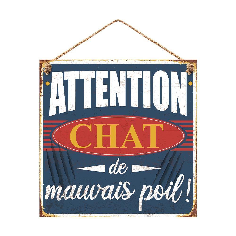 Plaque metal "attention chat..."
