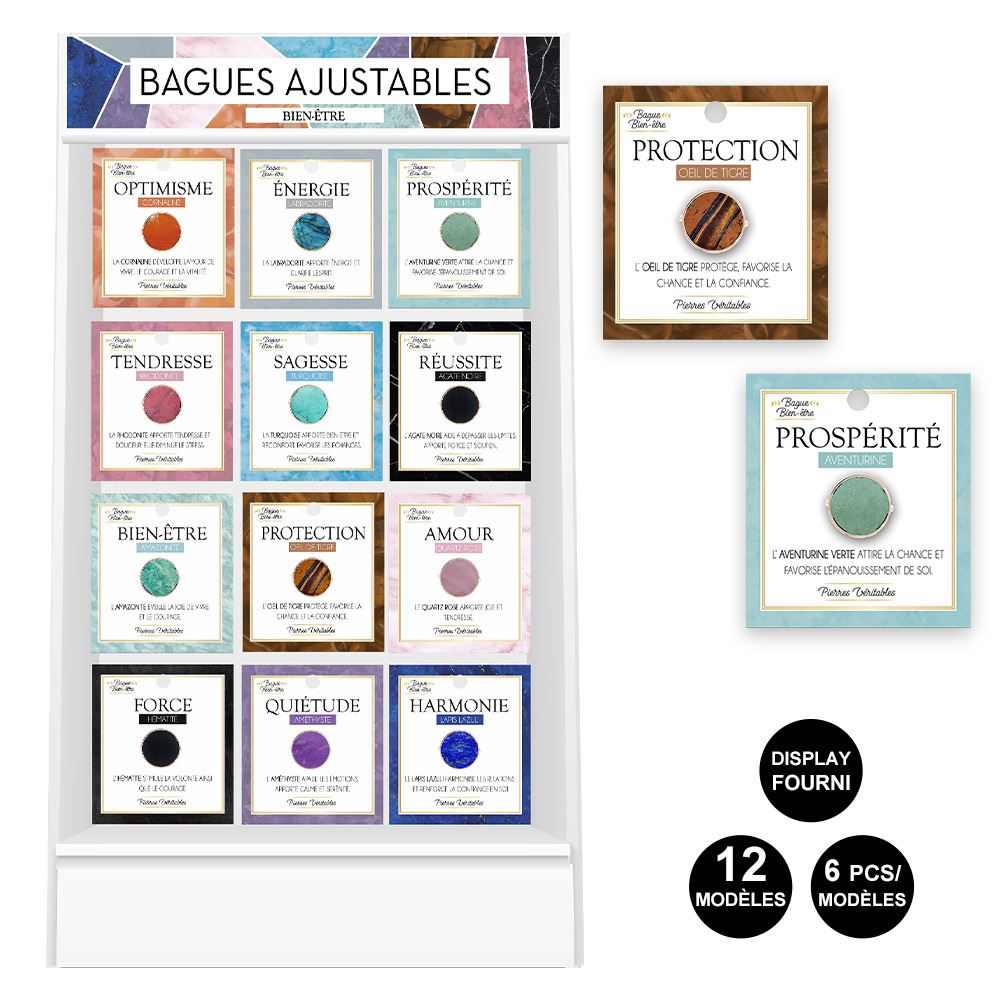 Bague ajustable vertus 12mods /72pcs