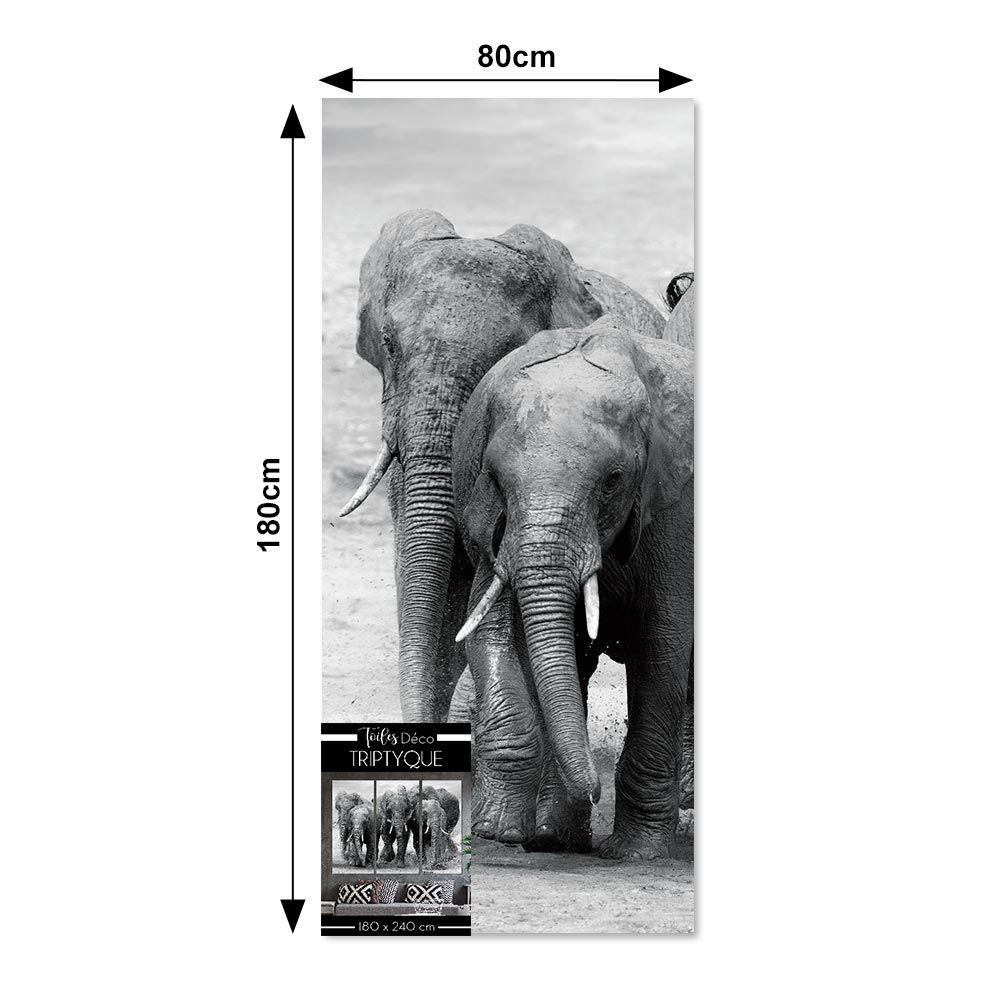 Toile triptyque elephants 240x180 cm