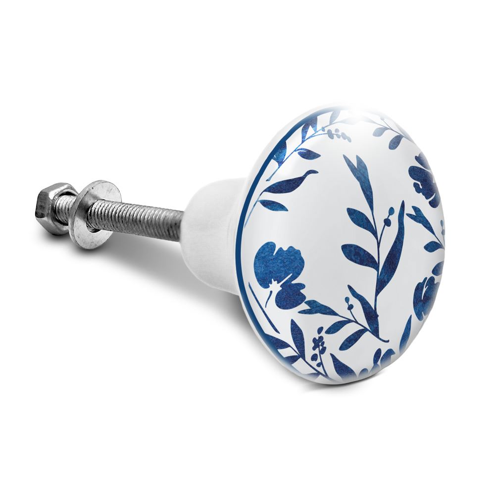 Bouton de meuble fleurs bleues