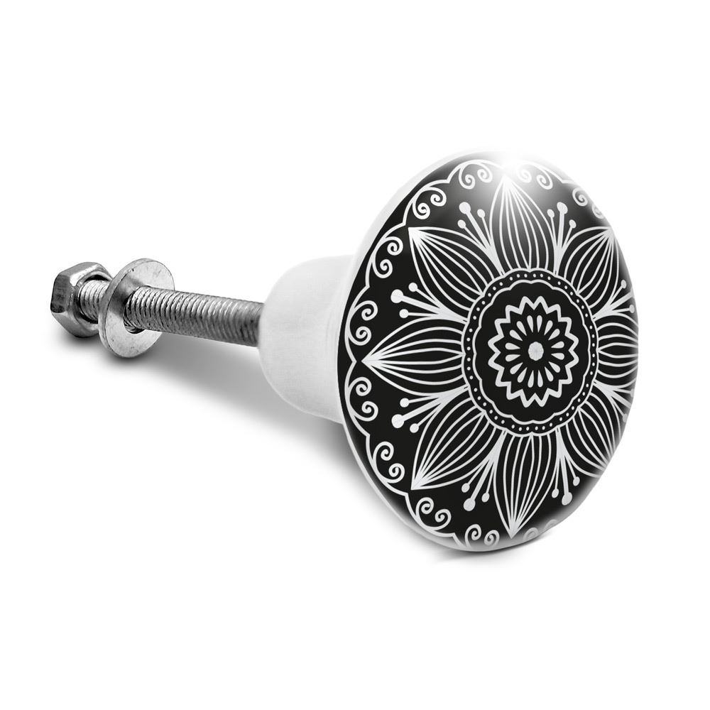 Bouton de meuble mandala noir