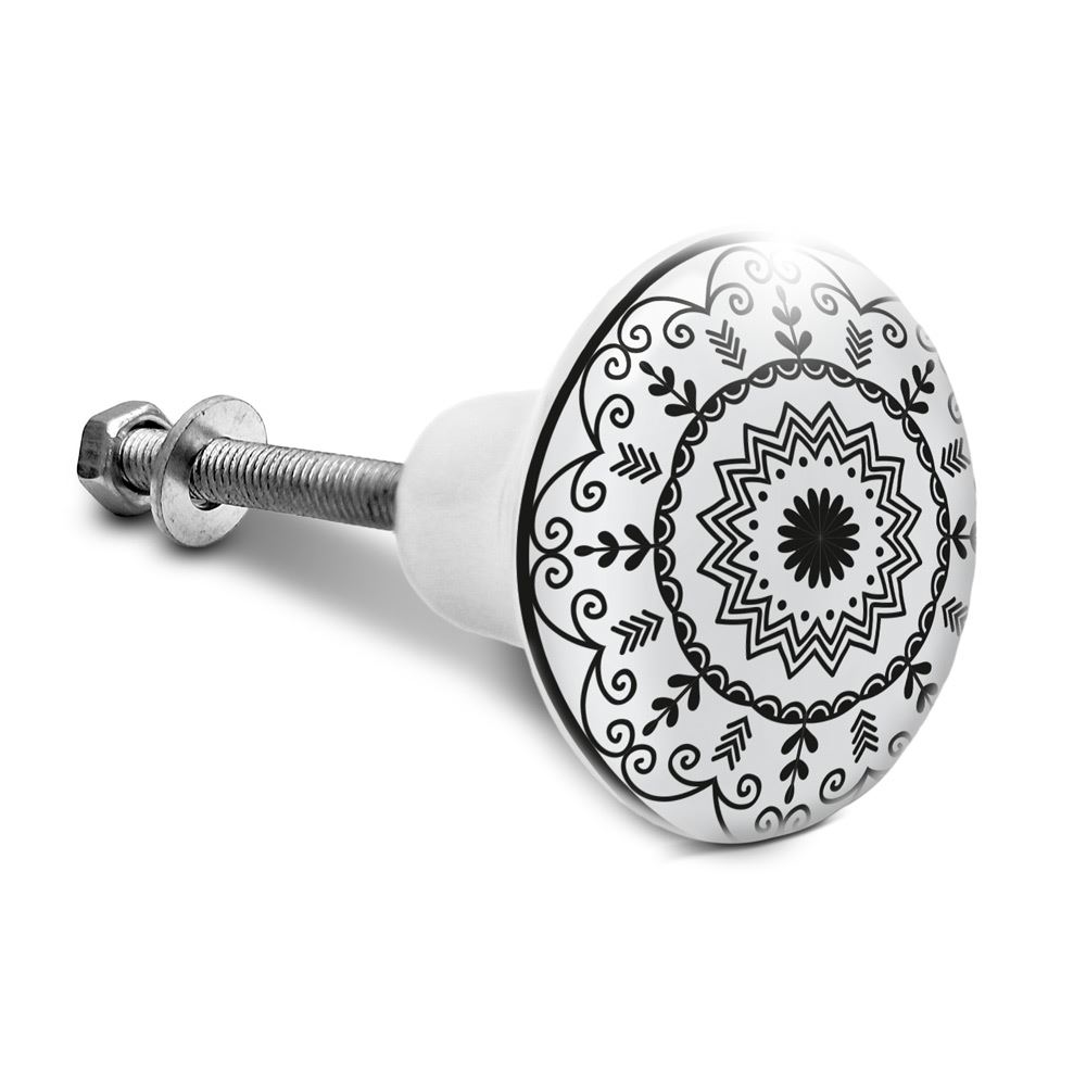 Bouton de meuble mandala blanc noir