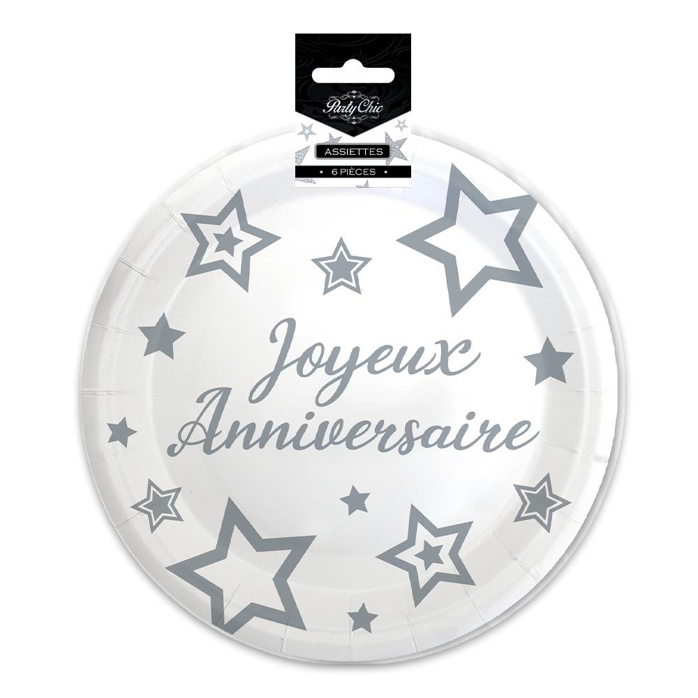 Pack 6 assiettes party chic argent