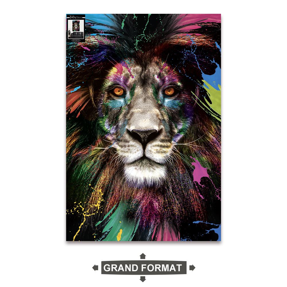 Toile lion multicolore 80x120cms