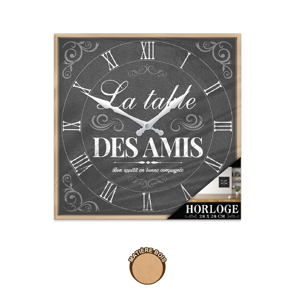 Horloge carree "la table des amis"