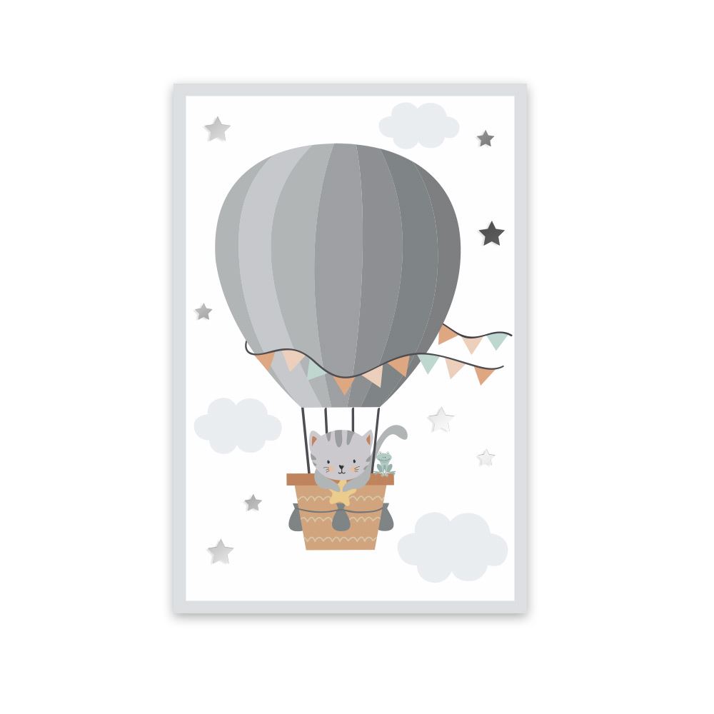 Toile chat montgolfiere 20x30cms
