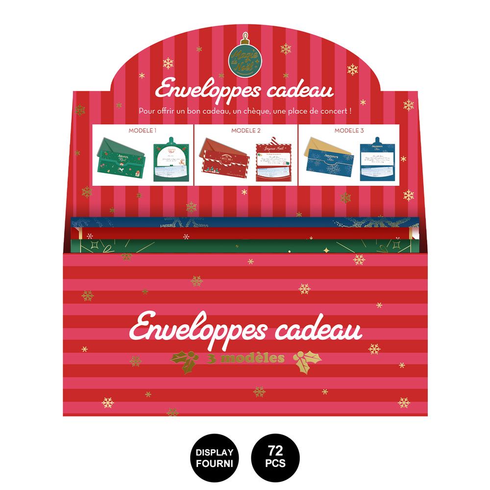 Enveloppe cadeau noel 3mods/ 72pcs