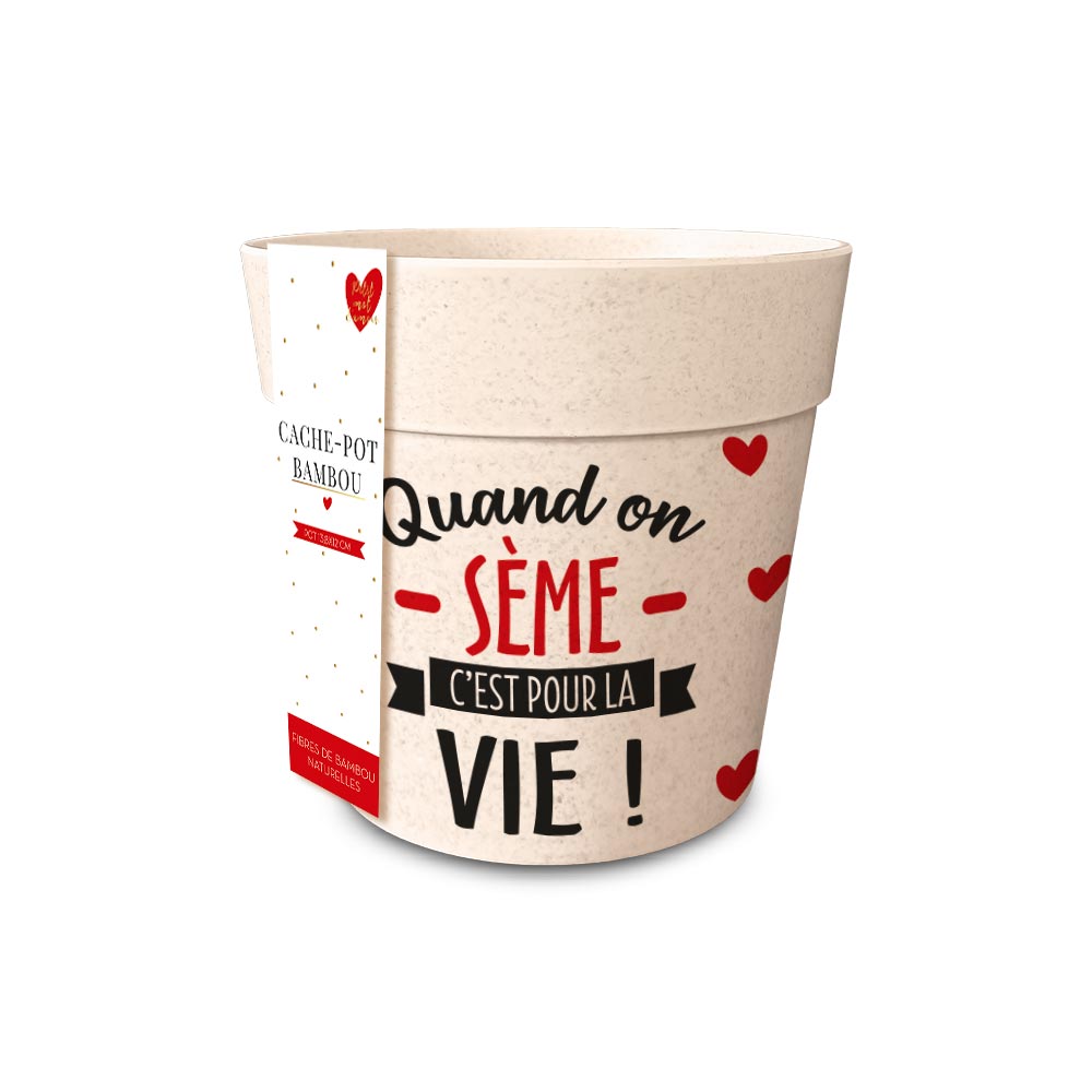 Pot/cache pot bambou 13.8x12 "quand on seme..."