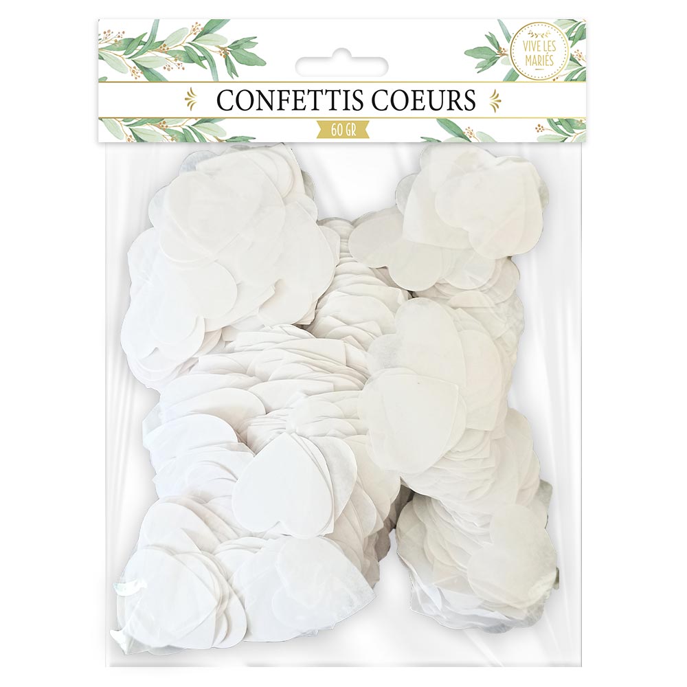 Sachet confettis coeurs blancs