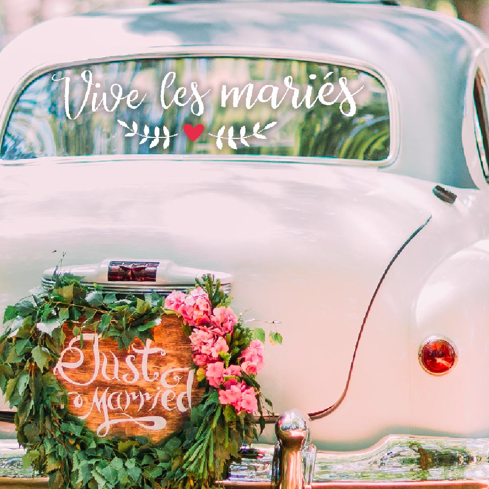 Sticker voiture "vive les maries"
