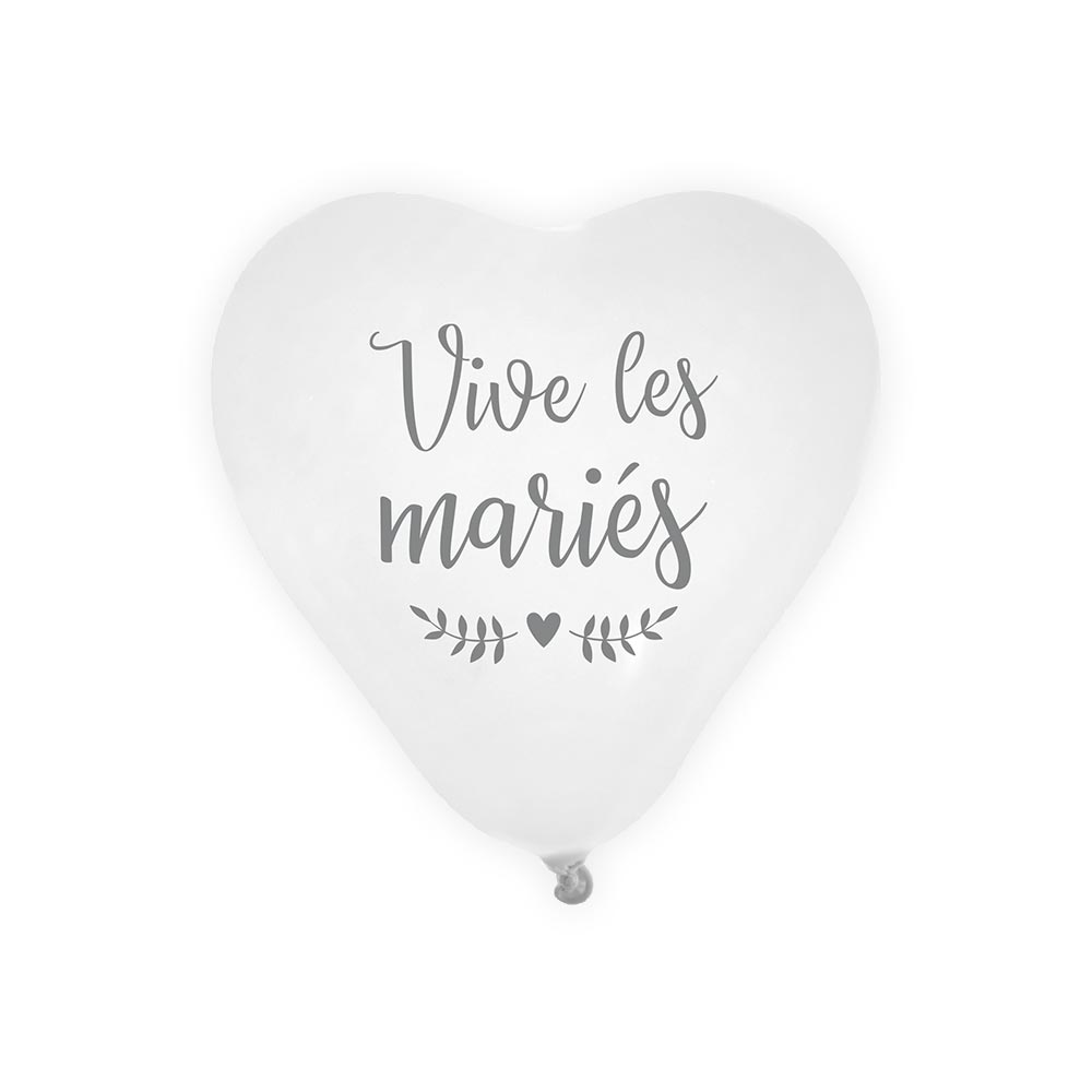 Sachet 8 ballons coeurs "vive les maries"