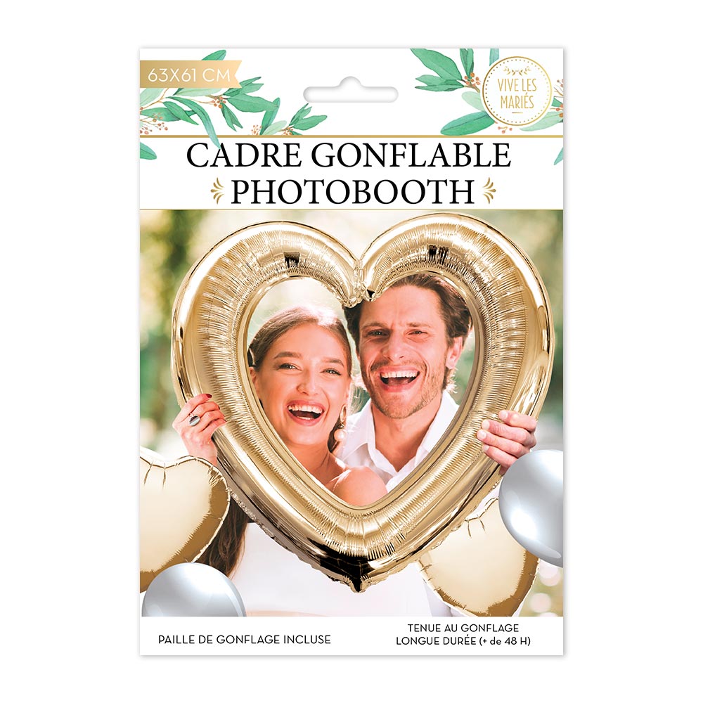 Ballon cadre photobooth coeur dore