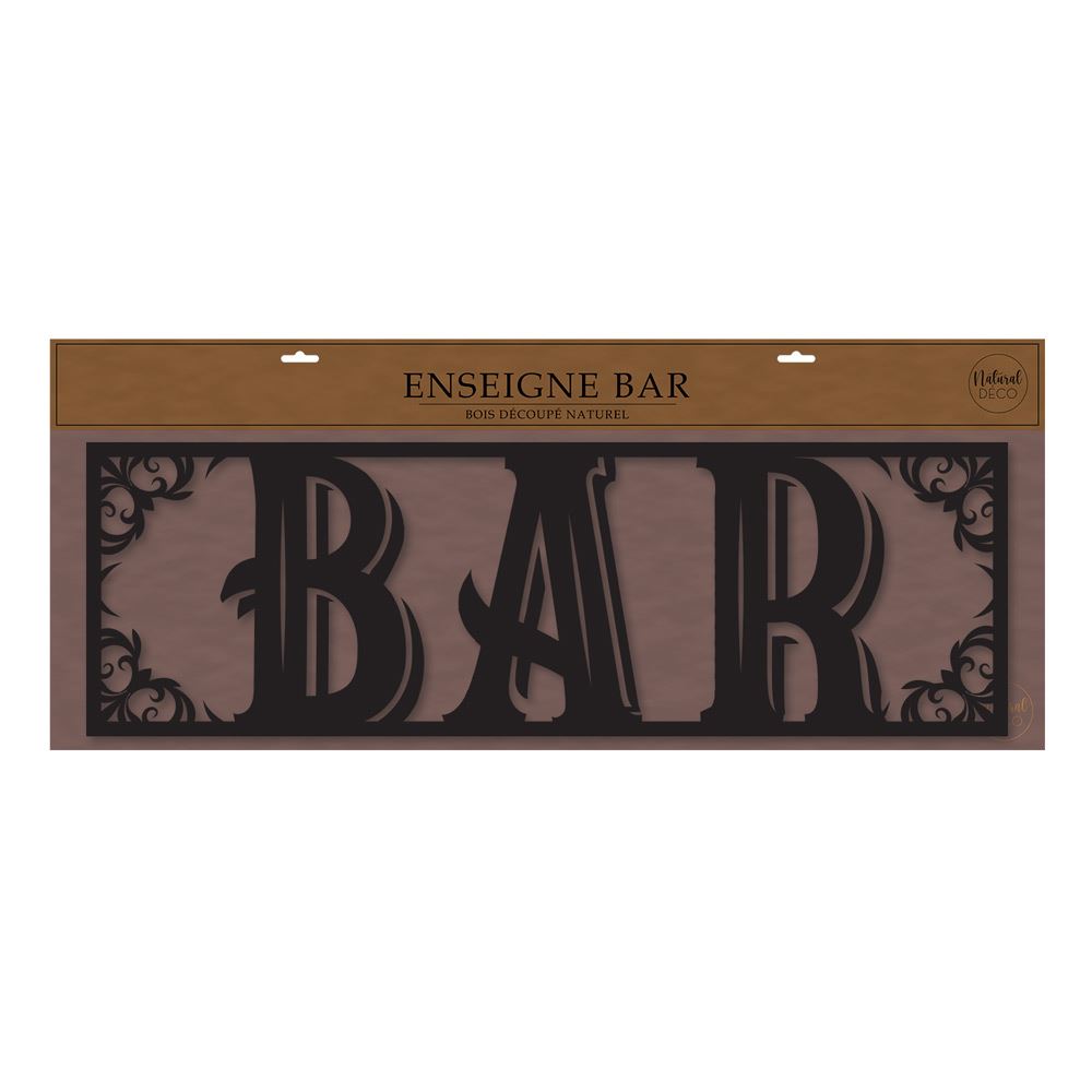 Enseigne "bar" deco bois rect.