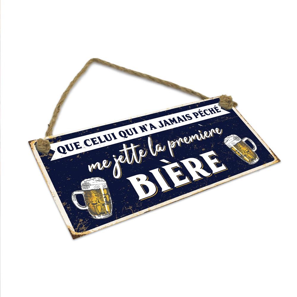 Plaque metal "me jette la 1er biere"