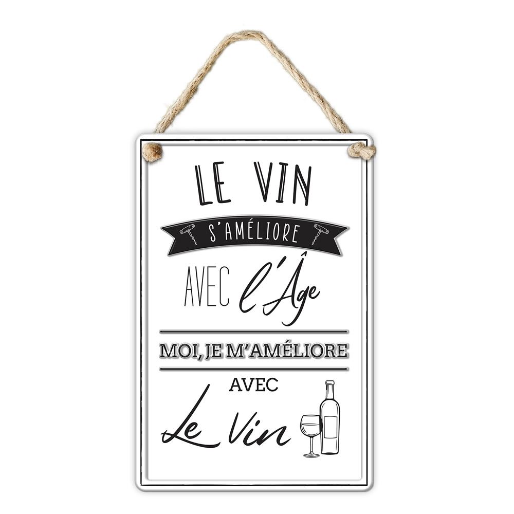Plaque metal 3d "le vin s ameliore"