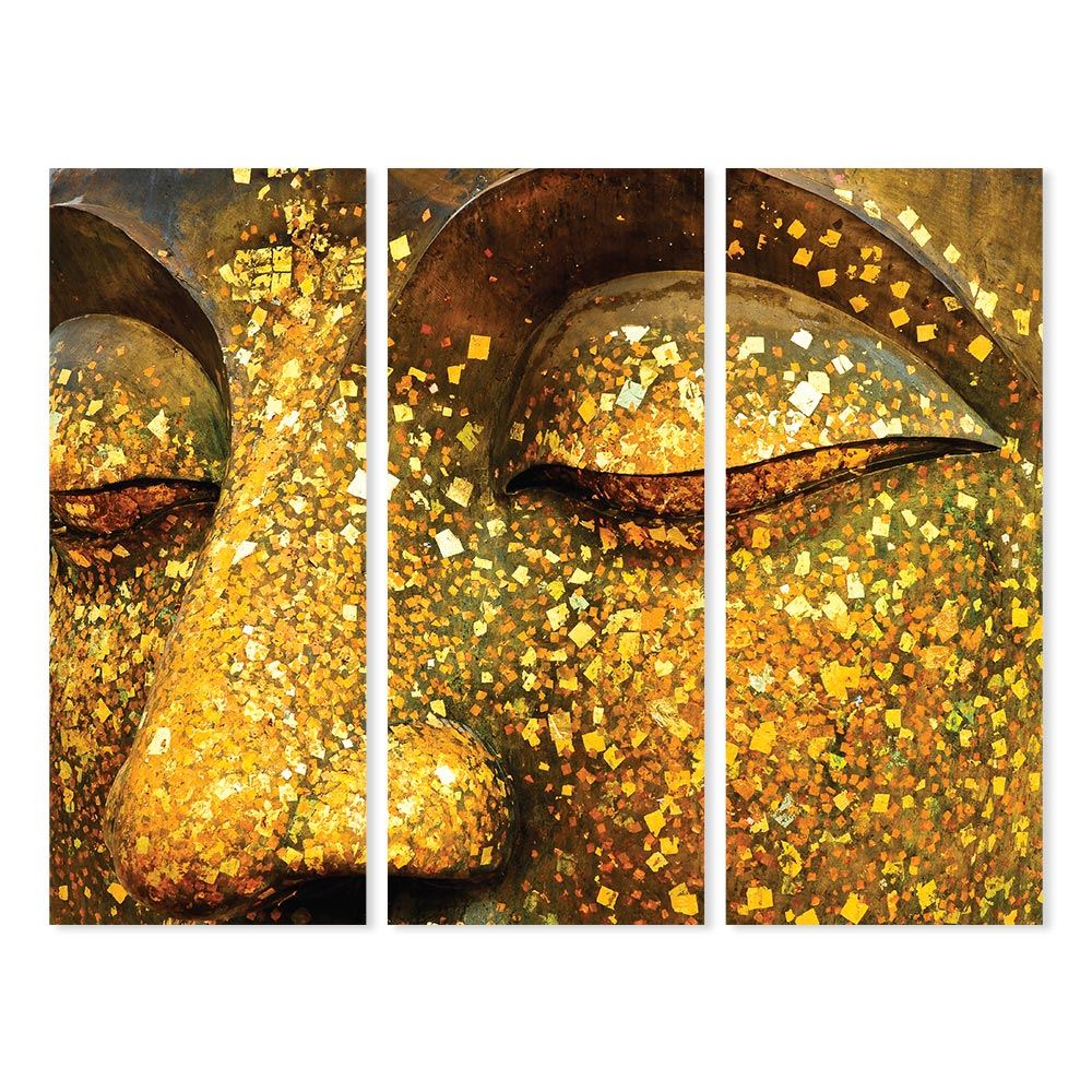 Toiles triptyques bouddha dore 150x120 cm